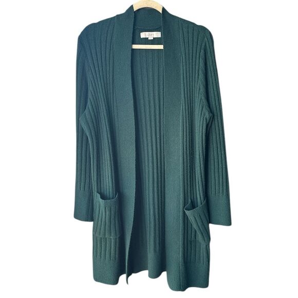 LOFT Ribbed Open Pocket Cardigan Deep Spruce Green Size L - Picture 1 of 4